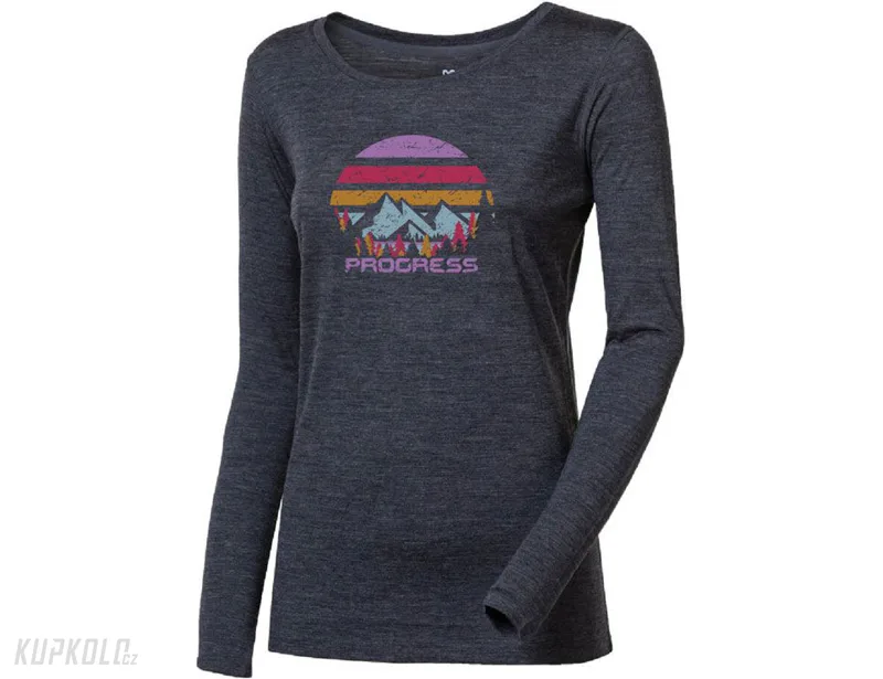 Progress HELA "Landscape" dámské merino triko dlouhý rukáv, šedý melír