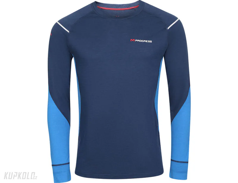Progress Merino 170 pánské triko s dlouhým rukávem, tmavě modrá/modrá