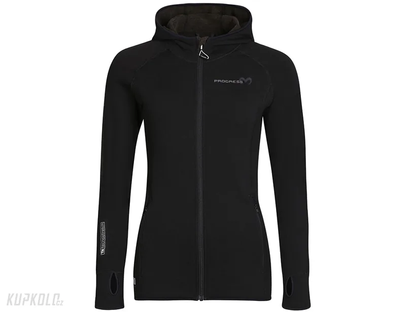 PROGRESS&#x20;Tispa&#x20;Hoody&#x20;MERINO&#x20;d&#x00E1;msk&#x00E1;&#x20;funk&#x010D;n&#x00ED;&#x20;sportovn&#x00ED;&#x20;mikina&#x20;s&#x20;kapuc&#x00ED;,&#x20;&#x010D;ern&#x00E1;