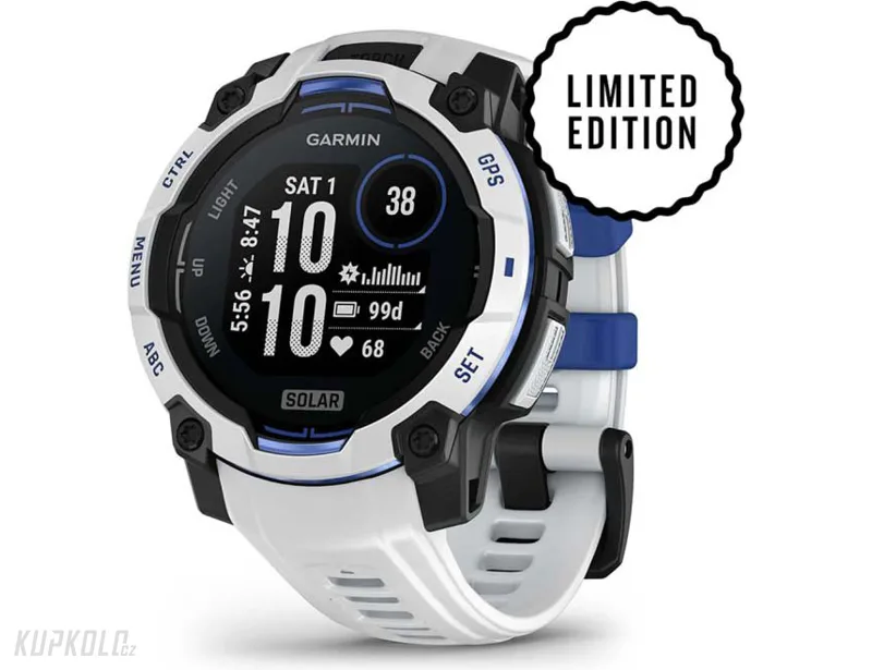 Garmin Instinct 3 Solar 45 mm, bílá/modrá/černá