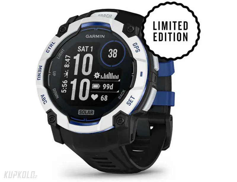 Garmin Instinct 3 Solar 50 mm, černá/bílá/modrá